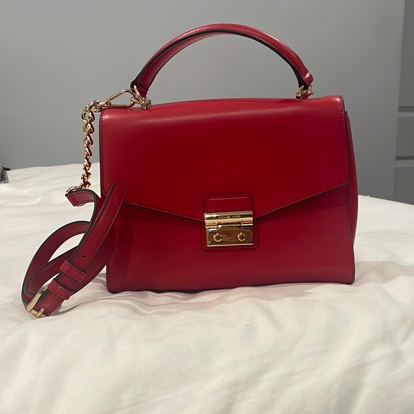 Michael Kors Sloan Red Crossbody Bag With Elegant Gold-Tone Chain
